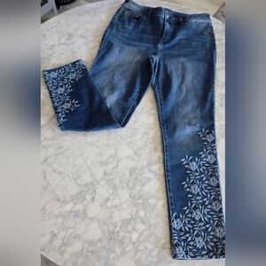 Chico's Platinum Ankle Floral Embroidered Jeans‎ Women's Size 6